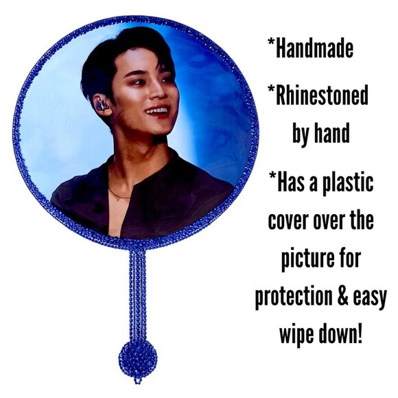 Rhinestone Handmade SEVENTEEN Kim Mingyu Handheld Picket Fan Sign (Double Sided) - Picture 3 of 4